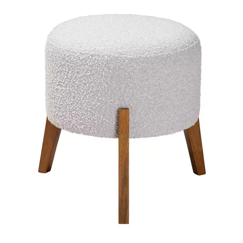 Ottoman Footstool – Light Gray/Walnut Brown, Japandi Style, Tapered Legs