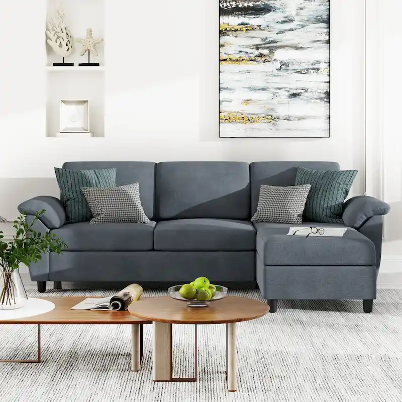 Sectional Sofa Couch, 3 Seat L Shaped Sofa with Removable Pillows