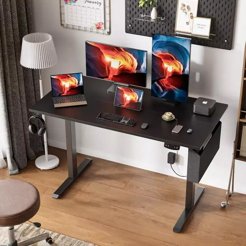Electric Height Adjustable Standing Desk Sit to Stand Computer Desk with Storage Bag Memory Presets Ergonomic Home Office Workstation 48 Inch Black
