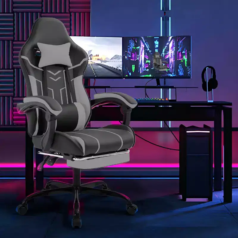 MAYEERTY Gaming Chair, Computer Chair, Ergonomic Chair with Footrest Lumbar Backrest for Living Room Black Gray