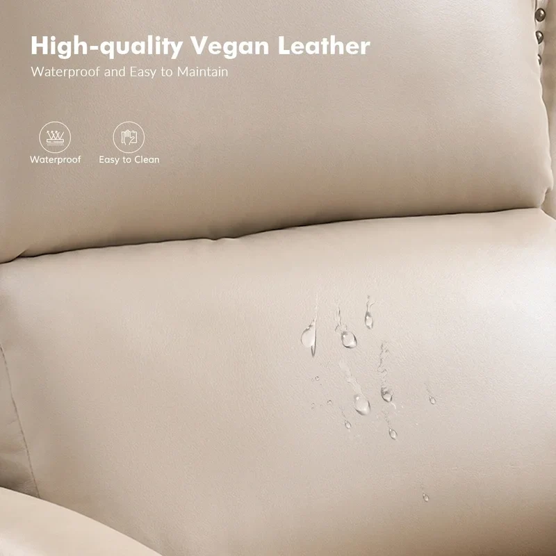 Traditional Vegan Leather Manual Push-Back Recliner, Padded Armrests, Solid Wood Legs, Living Room