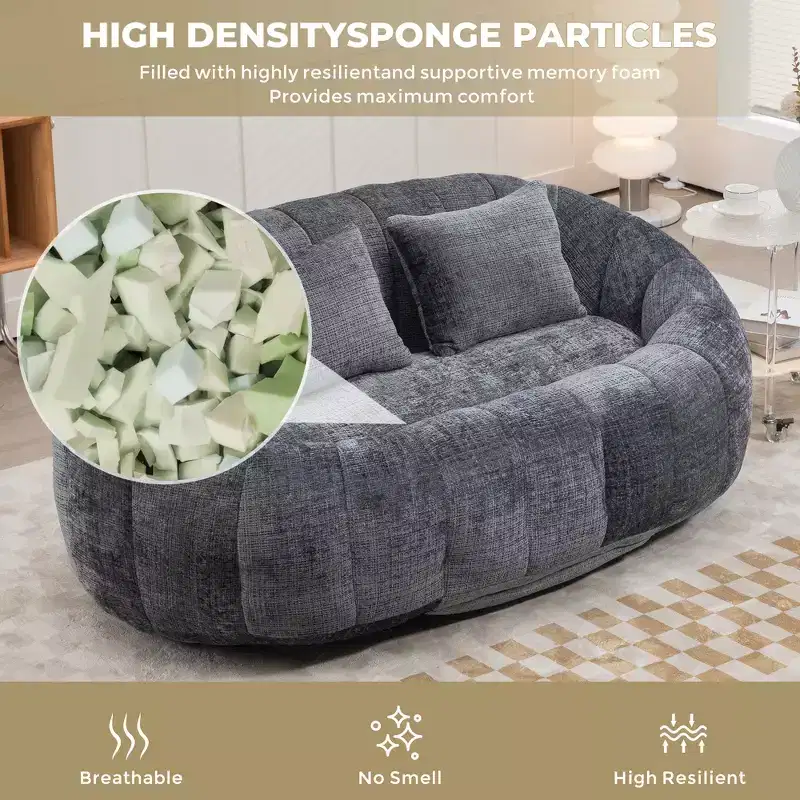 GDFStudio Anna Chenille Tufted 57.06 W Bean Bag Sofa with 2 Pillows