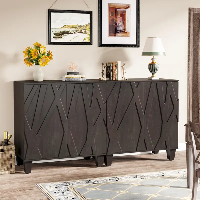 55-Inch Sideboard, Wood Buffet Cabinet with Adjustable Shelf