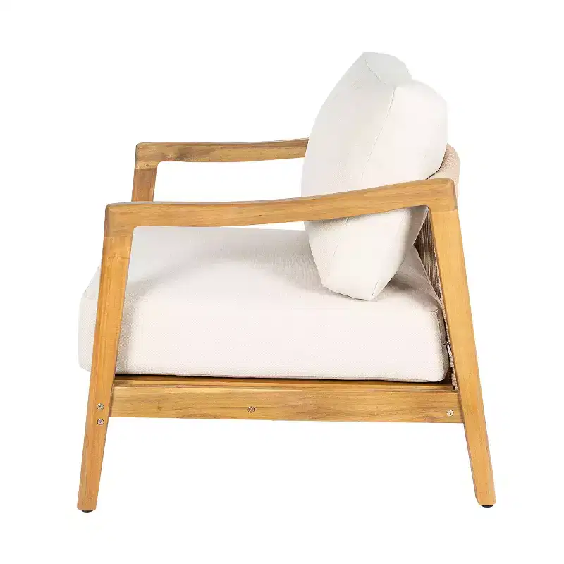 Christopher Knight Home Ritu Modern Acacia Wood Patio Club Chair with Rope Back Detail and Cushion