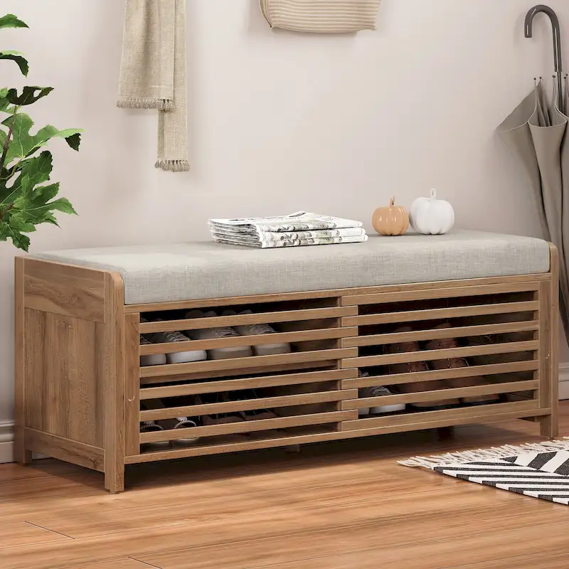 Shutter Storage Bench with Shoe Cabinet