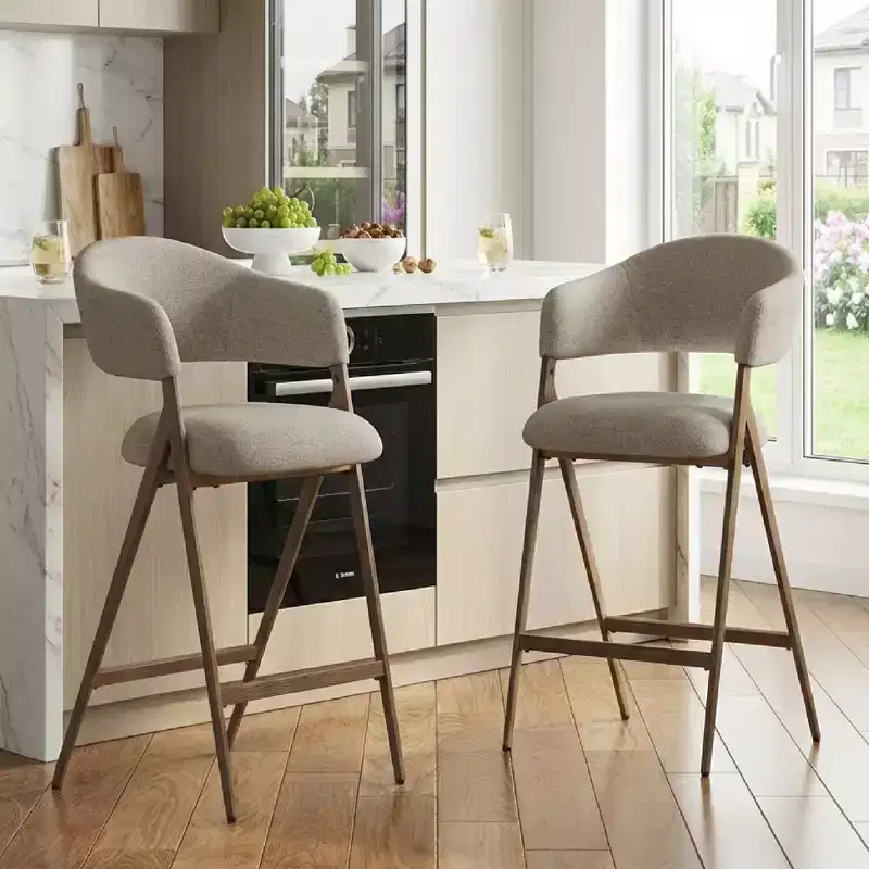 Soft Fabric Dining Chair with Sweeping Backrest & Wood-Look Legs, Kitchen Side Chair with Integrated Footrest