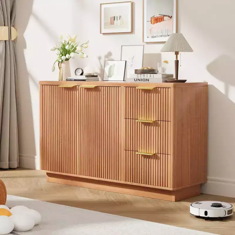 Fluted Sideboard Cabinet, Buffet Cabinet, Large Capacity Storage Sideboard for Living Room Kitchen Hallway, and Entryway