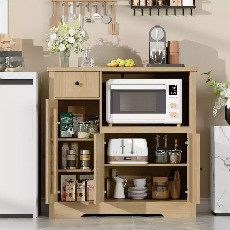 MDF Steel Frame Buffet Cabinet 3 Doors 1 Drawer 35.4