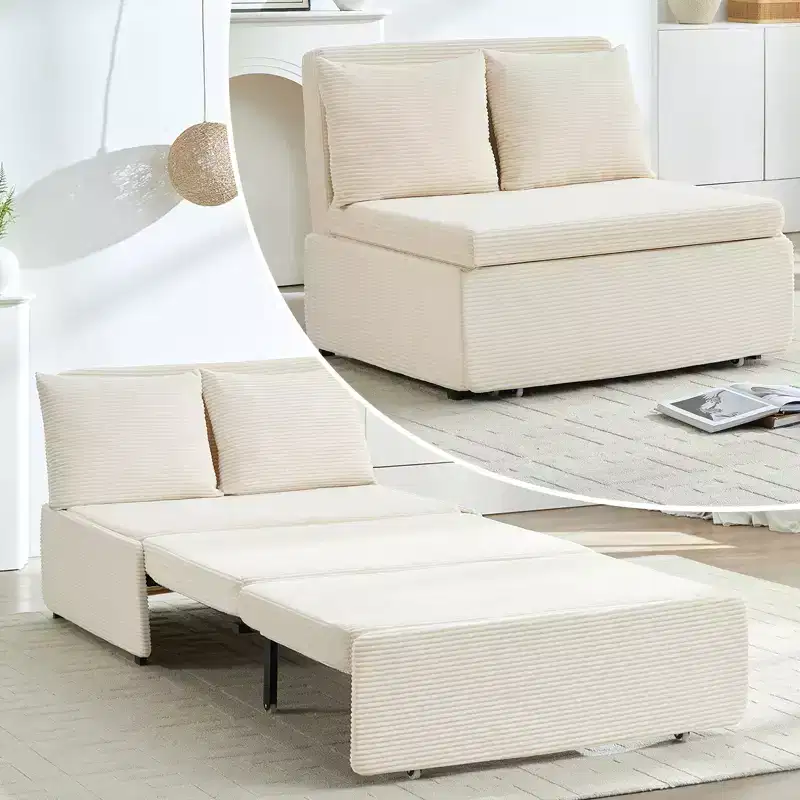 Mjkone Twin Size Sofa Bed, Corduroy Fabric 2 in 1 Convertible Loveseat Sleeper Sofa Couch with Cushions