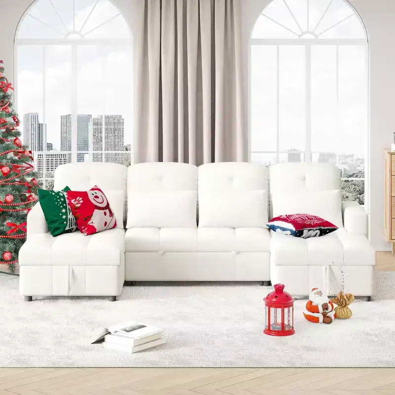 110.2W Oversized U-Shaped Sectional Sofa, Pull-Out Sofa Bed with Double Storage Chaise Lounges and 2 USB Ports - ModernLuxe