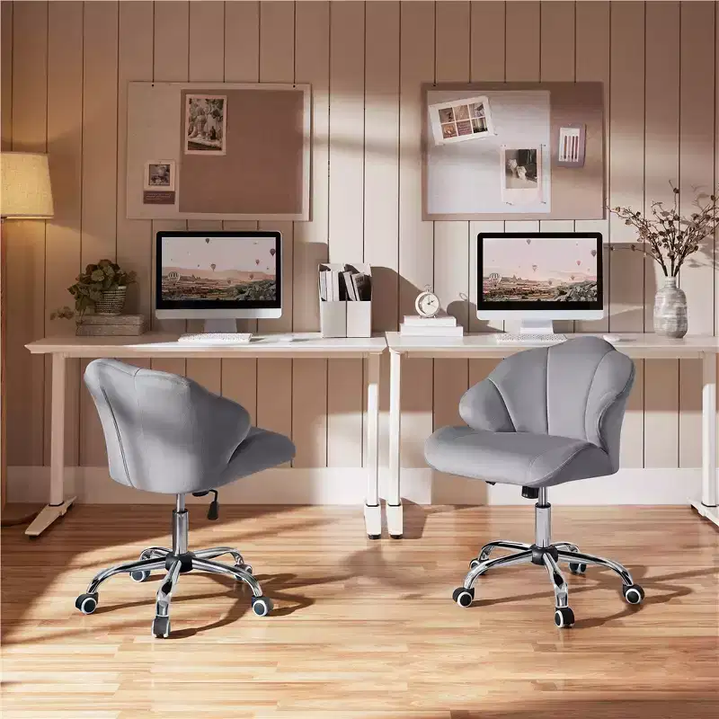 Yaheetech Set of 2 Swivel Upholstered Desk Chair with Tufted Shell-Shaped Back and Adjustable Seat Height