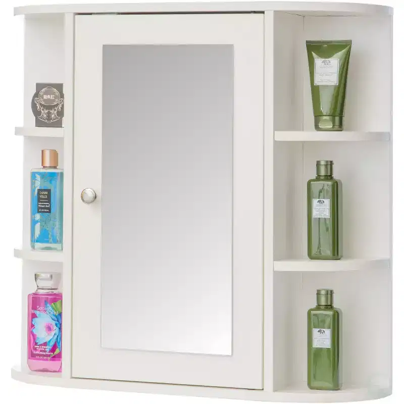 Fully Assembled and Ready for Installation Wall Mounted Bathroom Storage Cabinet Organizer, Mirrored Vanity Medicine Chest with Open Shelves