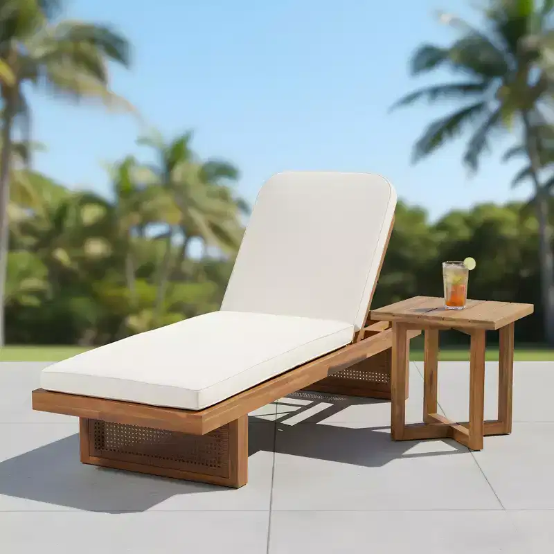 Christopher Knight Home Colette Patio 2 Piece Acacia Wood Rattan Sunlounge Set with Cushion and Slatted Table