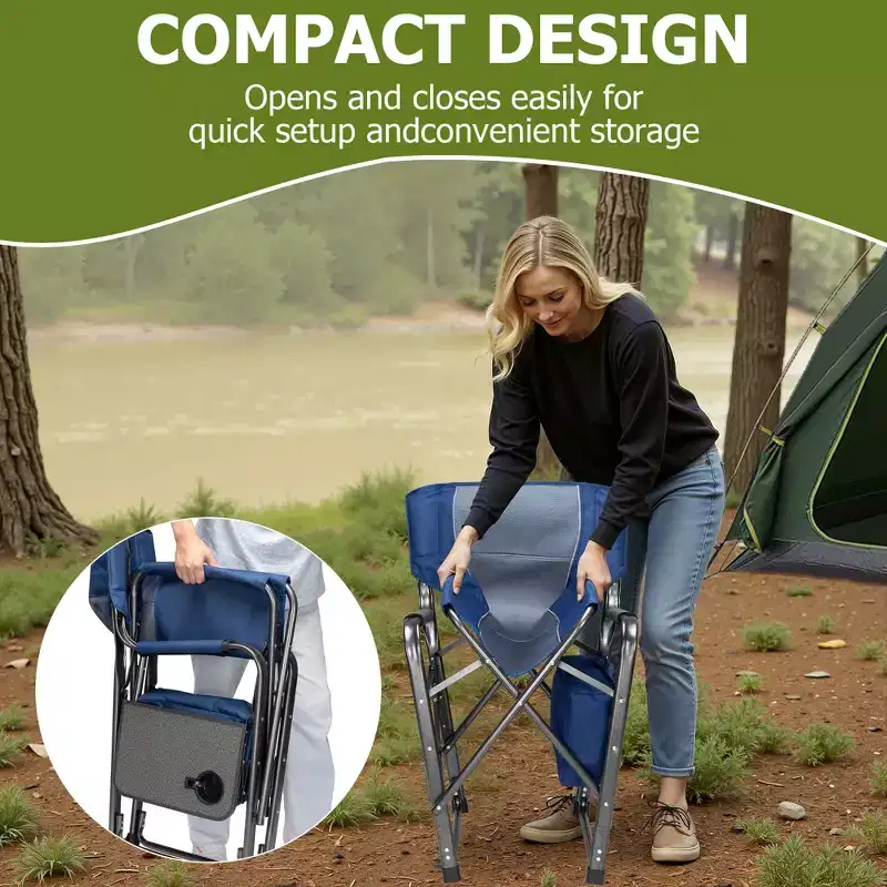 SUGIFT Extra-Wide Folding Camping Chair with Cooler Bag, Side Table & Padded Seat, 400 lbs Capacity