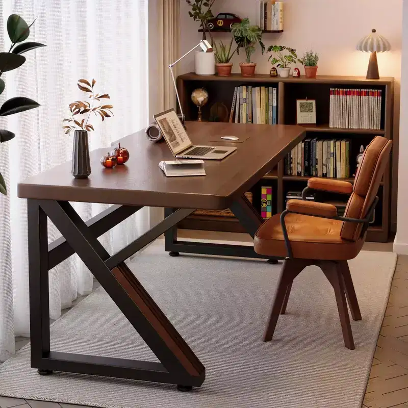 GDFStudio Ifeoma Modern Wooden Extra Long Writing Desk with Carbon Steel K-Legs