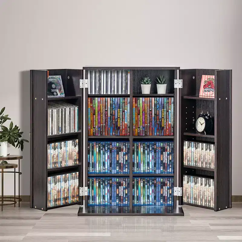 VEVOR Media Storage Cabinet, DVD Cabinet with Doors and Shelves, CD Storage Holds up to 576 CDs, Adjustable DVD Shelf, Brown