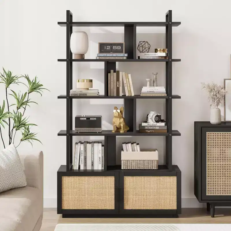 Industrial Bookcase with Storage Cabinet, 4-Tier Open Shelf, 70.87 Inch Tall