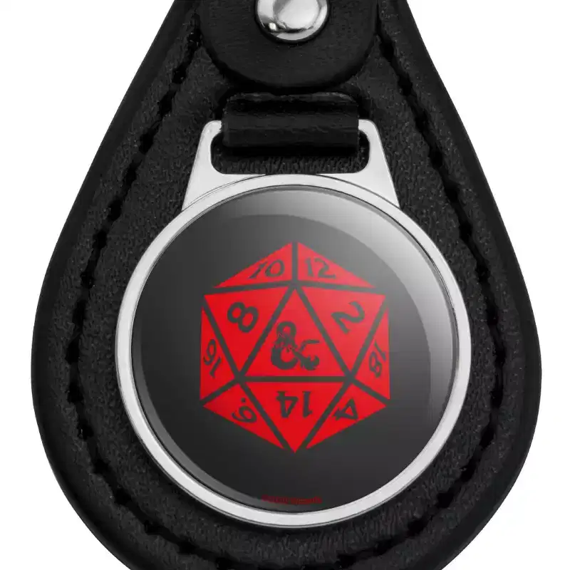 Dungeons And Dragons D20 Dice Black Leather Keychain