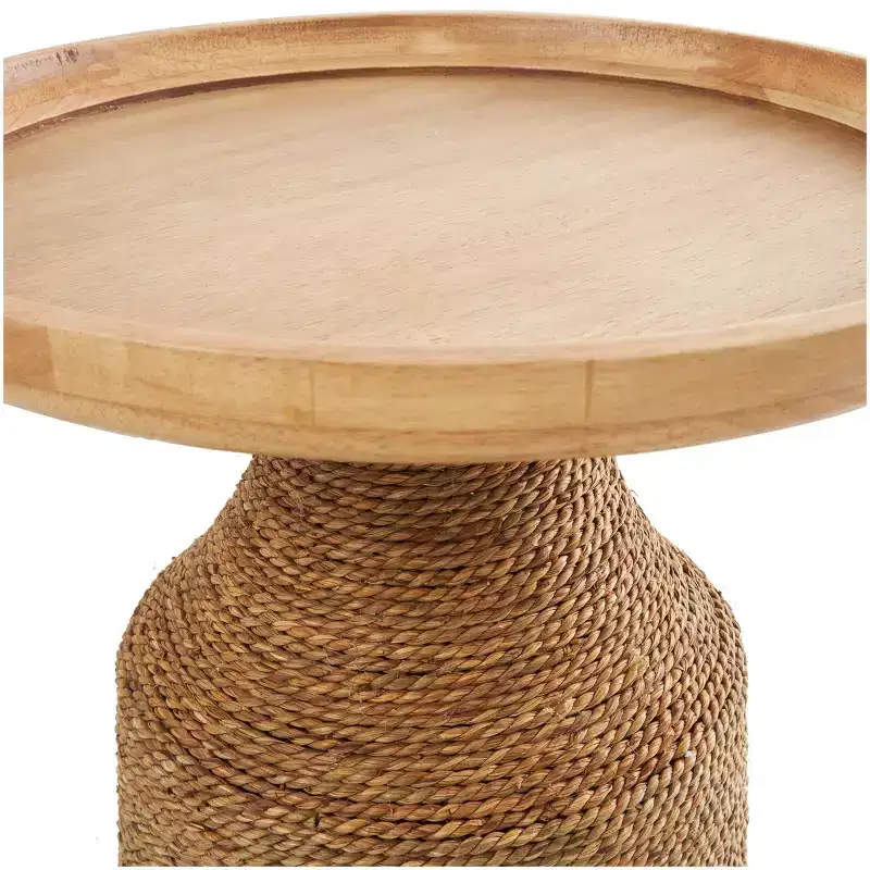 Olivia & May Dried Plant Handmade Wrapped Accent Table with Wood Tabletop Brown: Bohemian Pine Frame, No Assembly Required