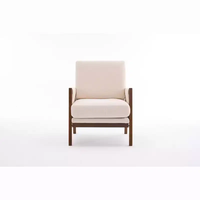 Mid-Century Modern Accent Chair with Chenille Upholstered Wooden Lounge Chair with Armrest Single Sofa Chairs for Living Room, Bedroom