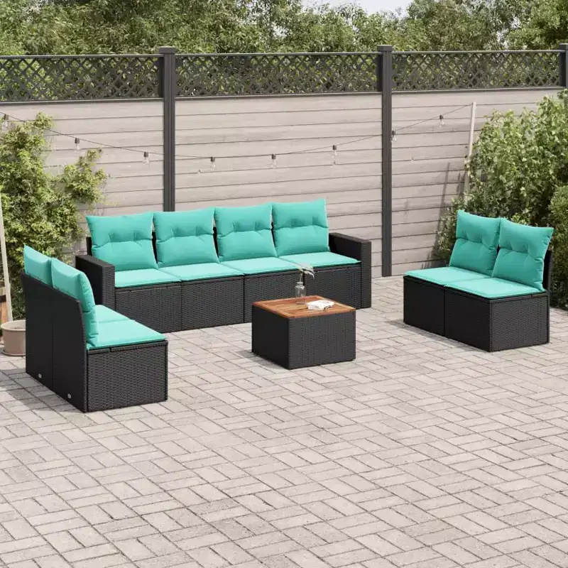 vidaXL 9 Piece Patio Sofa Set with Cushions Black Poly Rattan
