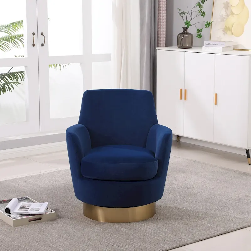 Velvet Swivel Barrel Chair, Swivel Accent Chairs Armchair, Reading Chairs, Round Barrel Chairs with Gold Stainless Steel Base