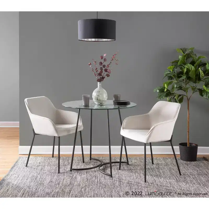 Set of 2 Daniella Velvet/Steel Dining Chairs Black/Cream - LumiSource: Upholstered Bucket Seat, Metal Base