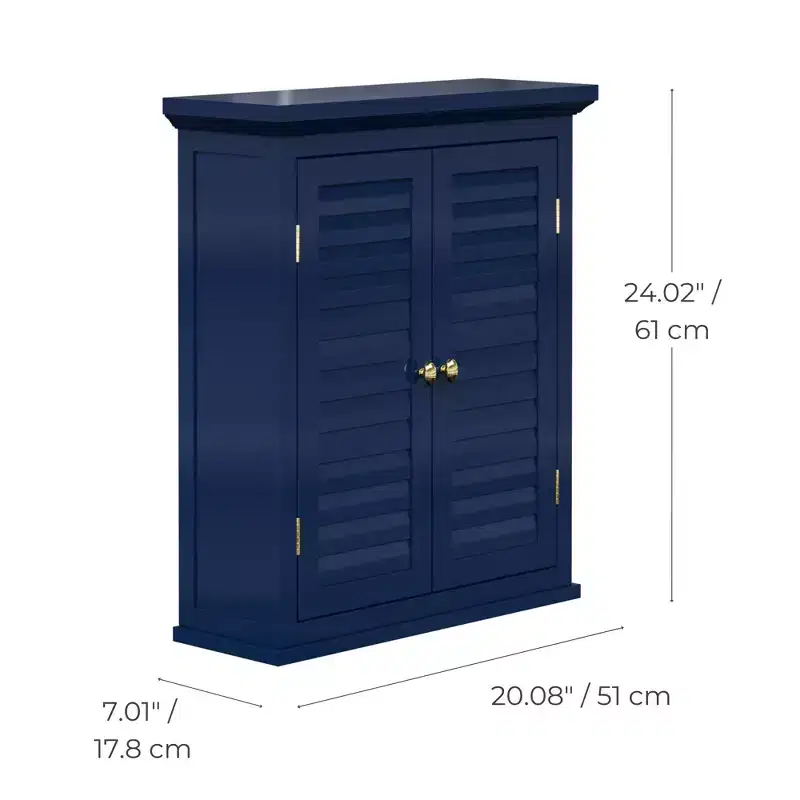 Teamson Home Glancy Removable Two-Door Wall Cabinet with Faux Louvered Doors, Navy