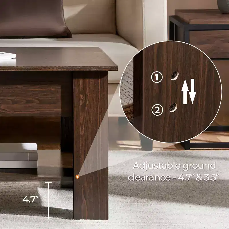 Lift Top Coffee Table with Hidden Compartment & Open Shelf For Living Room