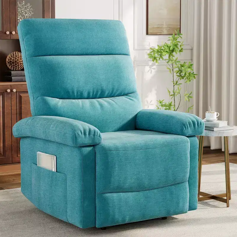 Manual Recliner Chair for Adults, Adjustable Fabric Single Sofa with Side Pocket and Ergonomic Backrest, Ideal for Living Room, Bedroom, or Nursery