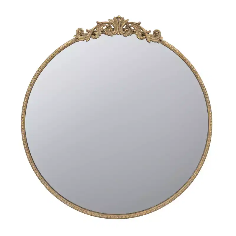 30 x 32 Inch Round Gold Wall Mirror with Metal Frame