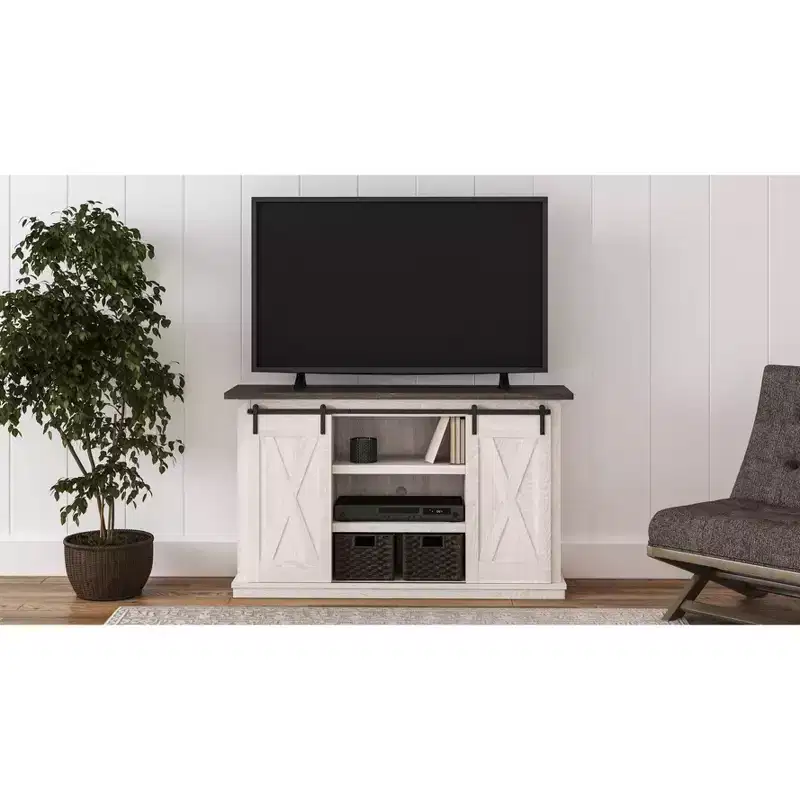 Wood Two-Tone TV Stand with Sliding Barn Doors 54