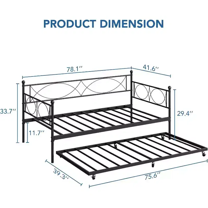 Twin Daybed, Metal Sofa Bed Frame with Steel Slats, Space-Saving Guest Bed for Bedroom