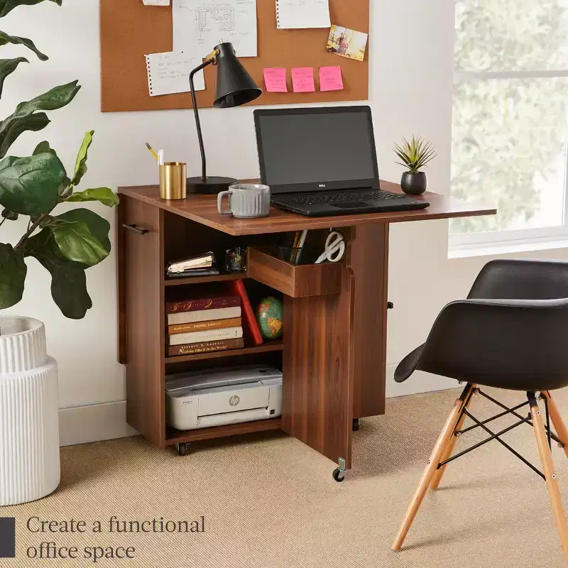 Best Choice Products Multipurpose Folding Table w/ Wheels, 3 Storage Shelves, Cubby, Handle