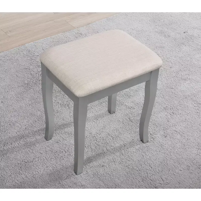 Sanlo Silver Wooden Vanity, Make Up Table and Stool Set