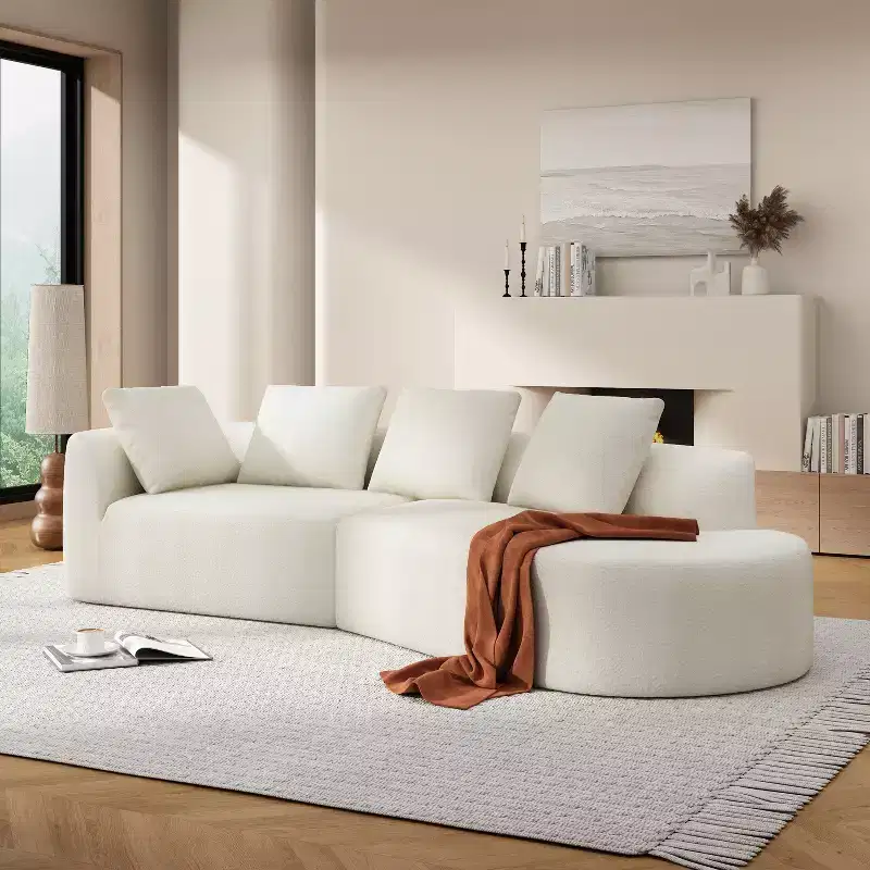 116-Inch Modern Curved Sectional Sofa with High-Density Sponge, Pearl Upholstery, for Lounge