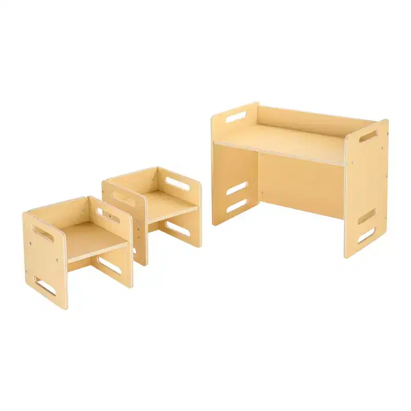 Etokfoks Montessori weaning table and chair set plywood construction adjustable height 26.2x14.2x20.5 in easy conversion natural
