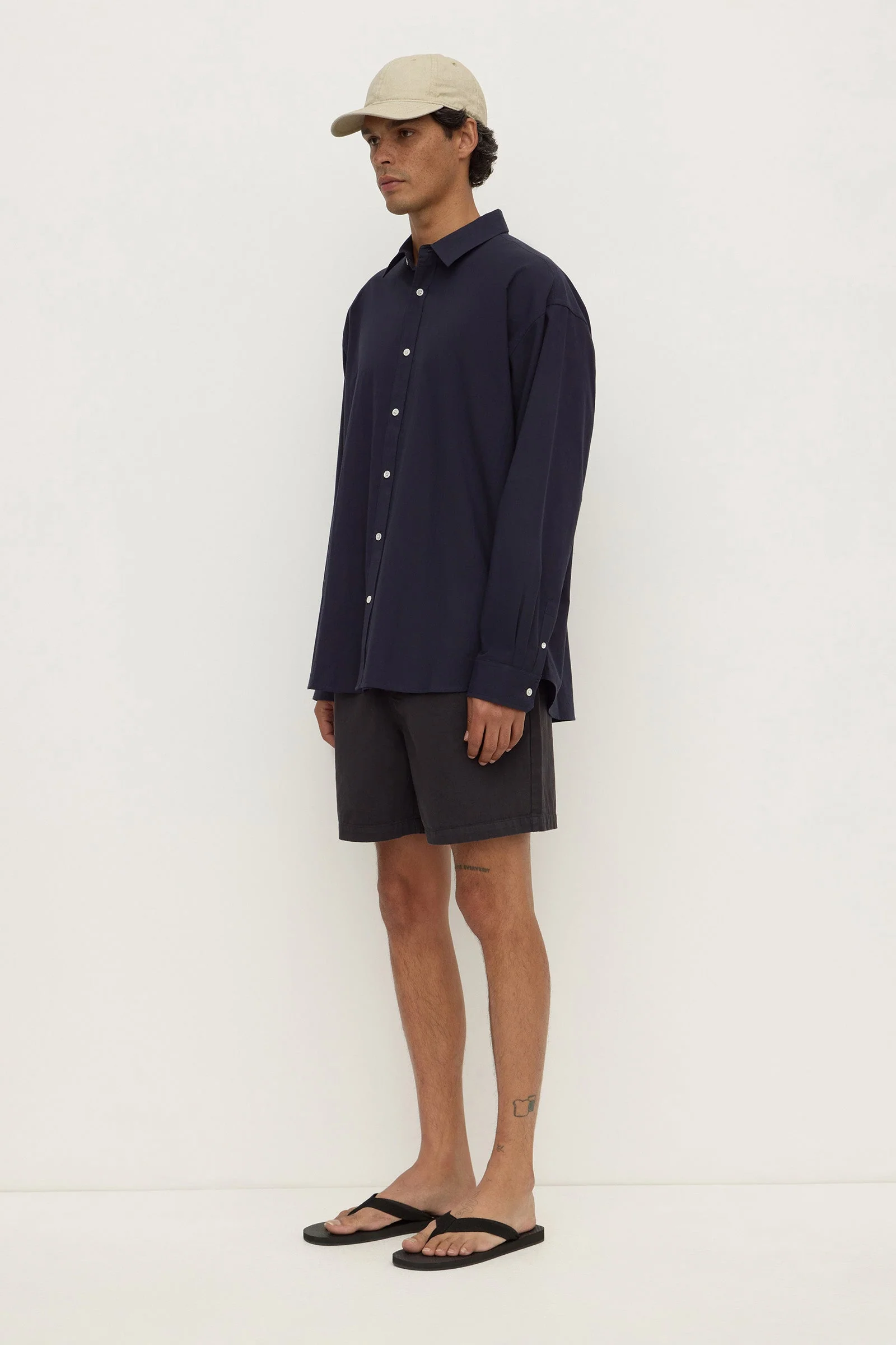 True Navy Cotton Voile Long Sleeve Shirt