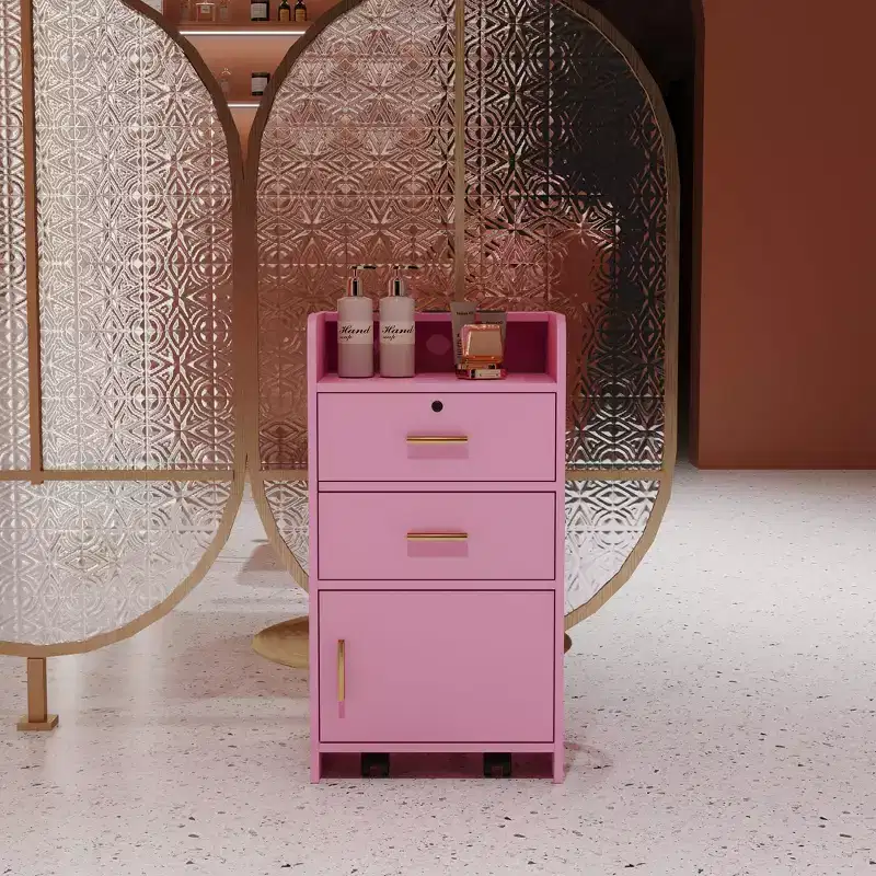 Modern Beauty Salon Storage Cabinet with 3 Dryer Holders, 2 Drawers, 1 Door and Casters