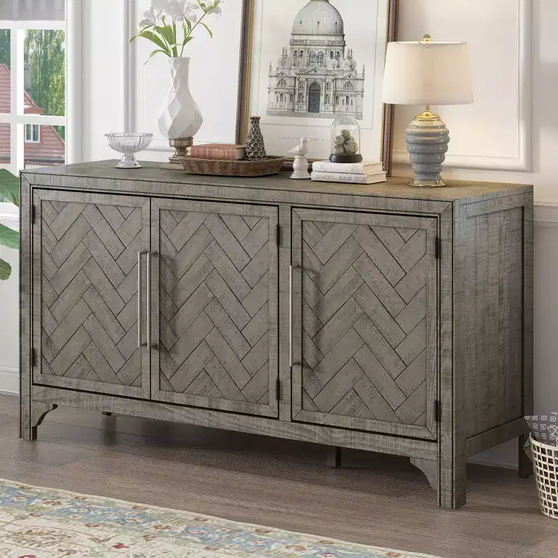 60W American Retro Sideboard with Adjustable Shelves, Storage Cabinet with 3 Doors for Living Room, Entrance and Study Room 4Q - ModernLuxe