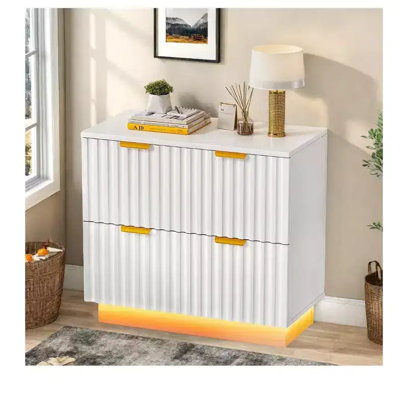2-Drawer Lateral File Cabinet With LED Light Filing Cabinet For Office Organizer, Home Office Storage File Cabinet For Letter Legal A4 Size