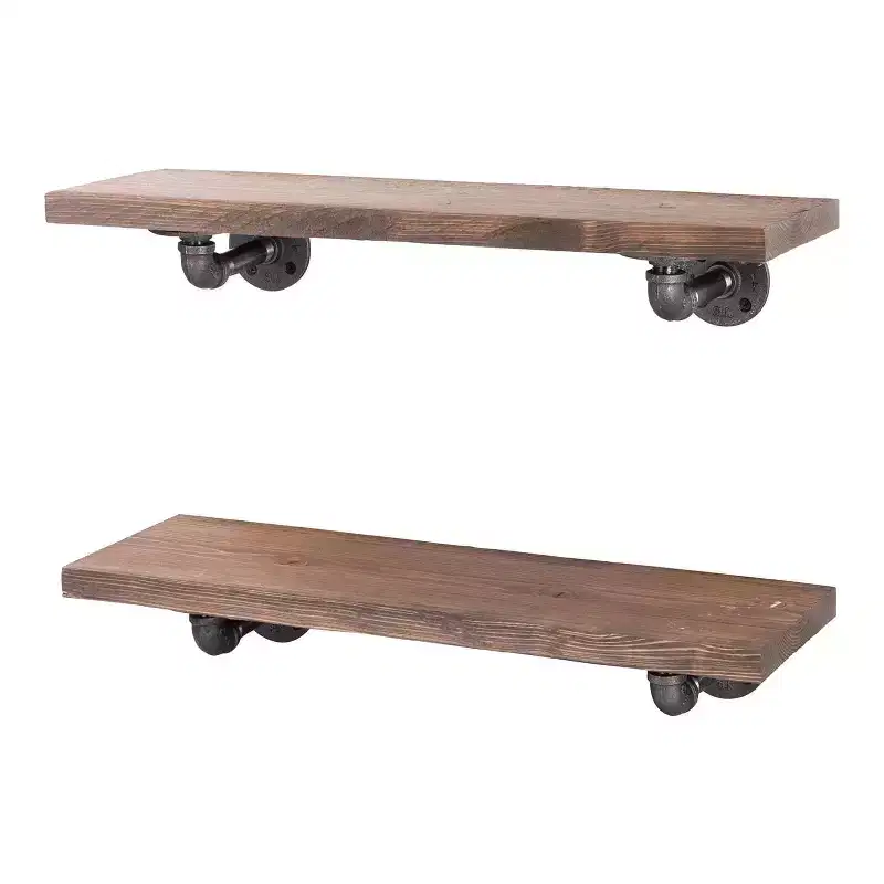 Industrial Pipe Wall Shelves with L-Shaped Brackets - Sunset Brown, 24