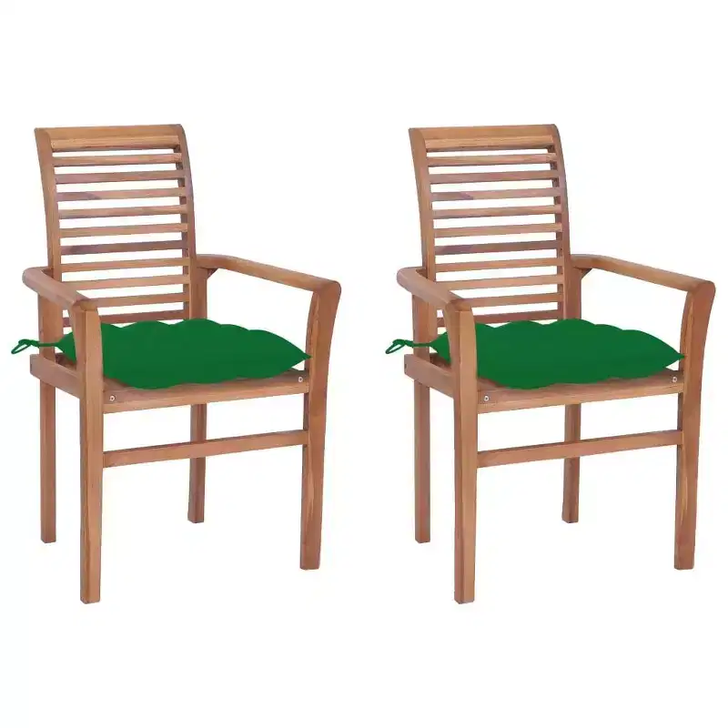 vidaXL Solid Teak Wood Dining Chairs with Cushions - Set of 2 - Ergonomic Design for Garden or Patio use - Stackable for Easy Storage