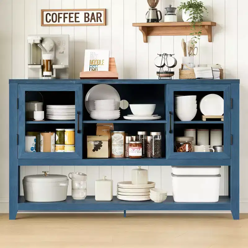 53 Kitchen Buffet Sideboard Cabinet - Coffee Bar Table with 2 Glass Doors and 3 Shelves, Modern Storage Cabinet for Living Room, Entryway,Dining Room