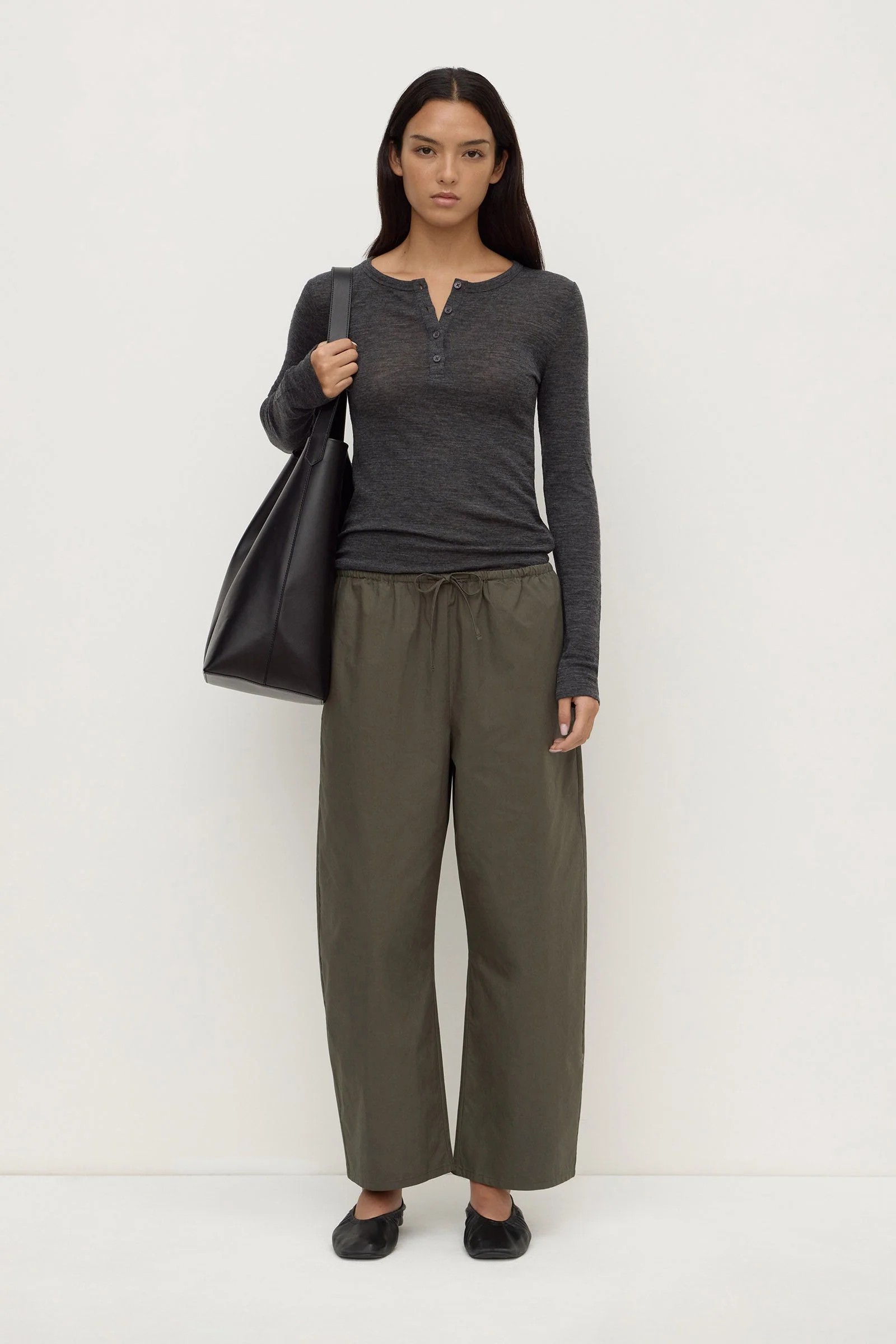 Dark Military Cotton Barrel Leg Pant