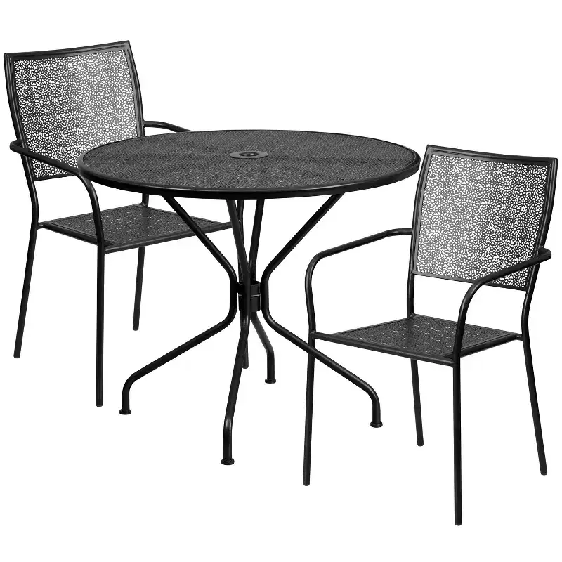 Flash Furniture Oia Commercial Grade 35.25 Round Indoor-Outdoor Steel Patio Table Set with 2 Square Back Chairs