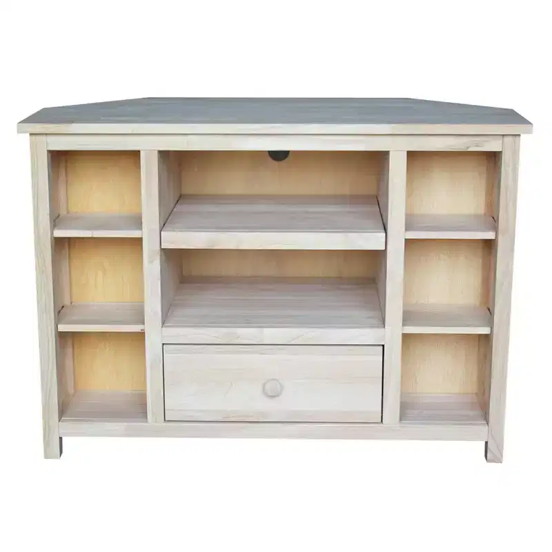Corner Entertainment TV Stand for TVs up to 42" Light Brown: Solid Wood Media Console