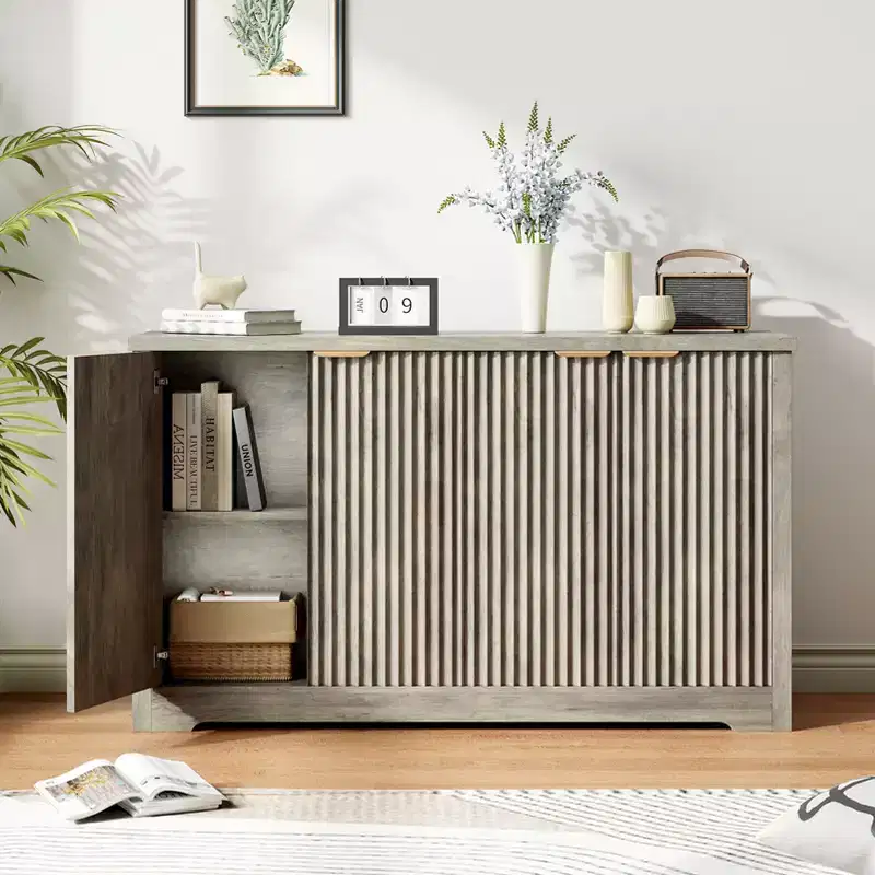 4-Door Modern Wood Sideboard Buffet Cabinet, with Storage Space, Credenza Coffee Bar Table Console for Living Room, Kitchen, Dining Room & Hallway