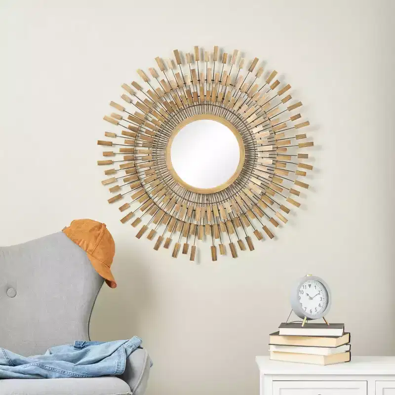 32 x 32-Inch Metal Sunburst Wire Wall Mirror: No Assembly Required, Iron Frame, Wall-Mounted