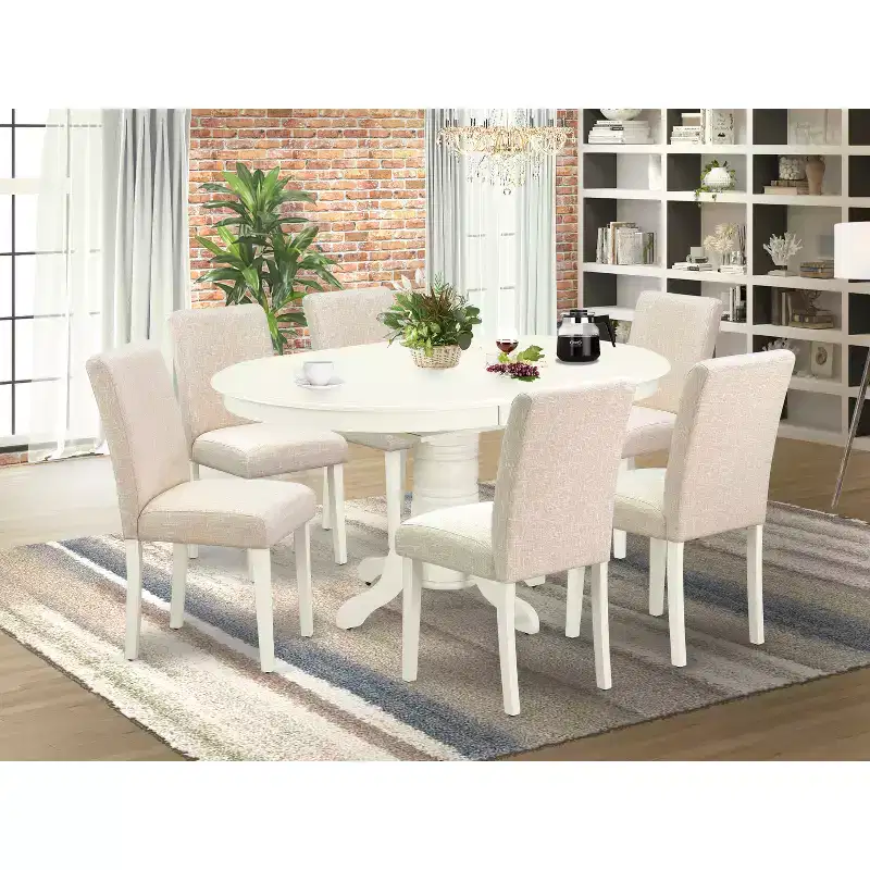 HomeStock Oval Kitchen Dining Table Set Linen White